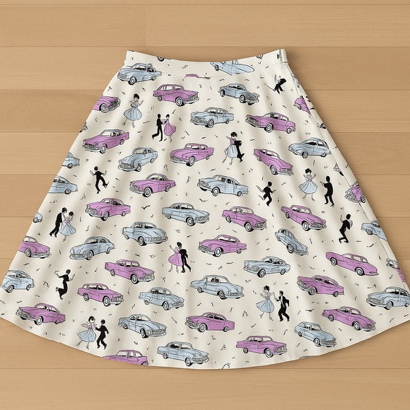 Collectif London 50s Car Print Swing Skirt – Size 3XL (UK 20) - Picture 2 of 15